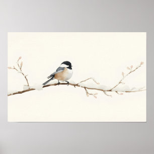 Minimalistischer Wasserfarben-Kohlmeise-Vogel im S Poster