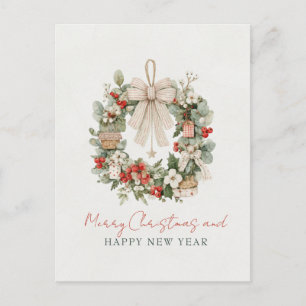 Minimalistischer Wasserfarben-Weihnachtskranz Postkarte