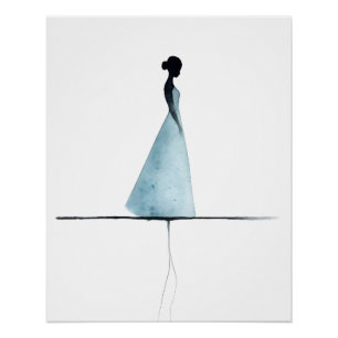 Minimalistischer Wasserfarbendruck, Silhouette ein Poster