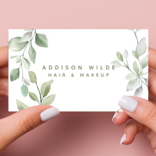 Minimalistischer Watercolor-Grün-Make-up-Artist Visitenkarte