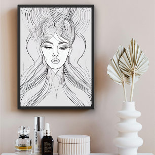 Minimalistischer weiblicher Portrait-Linienkunst-P Poster