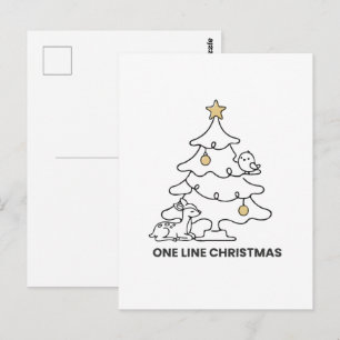Minimalistischer Weihnachtsbaum in einer Linie Postkarte