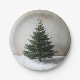 Minimalistischer Weihnachtsbaum mit sanften Lichte Pappteller