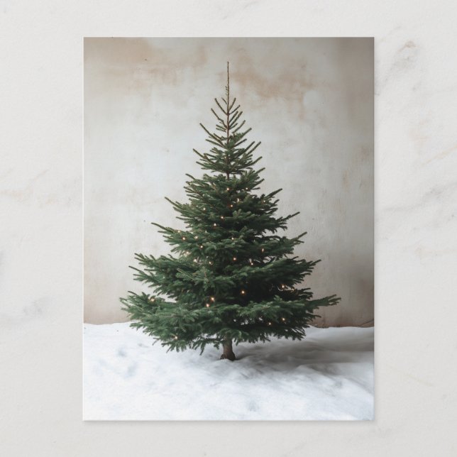 Minimalistischer Weihnachtsbaum mit sanften Lichte Postkarte (Vorderseite)