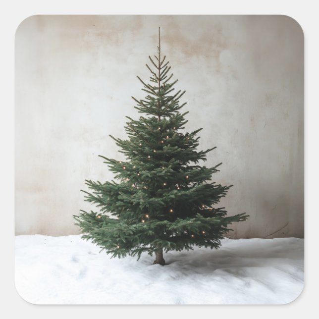 Minimalistischer Weihnachtsbaum mit sanften Lichte Quadratischer Aufkleber (Vorderseite)