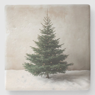 Minimalistischer Weihnachtsbaum mit sanften Lichte Steinuntersetzer