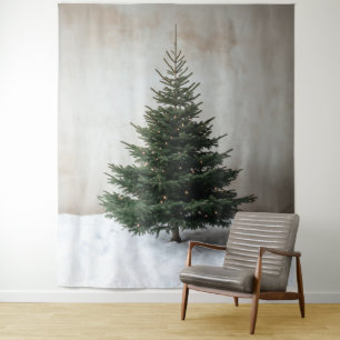 Minimalistischer Weihnachtsbaum mit sanften Lichte Wandteppich