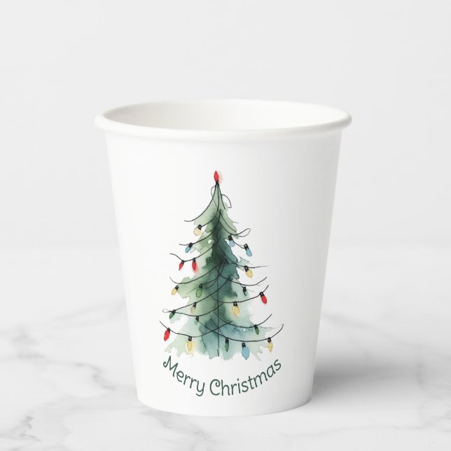 Minimalistischer Weihnachtsbaum Pappbecher (Vorderseite)