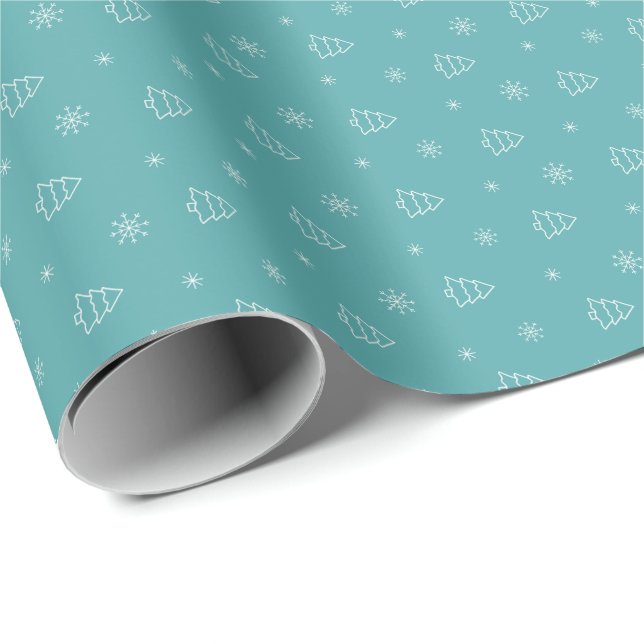 Minimalistischer Weihnachtsbaum und Schneeflockenm Geschenkpapier (Rolleneckpunkt)