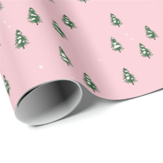 Minimalistischer Weihnachtsbaumwinterwald auf Rosa Geschenkpapier