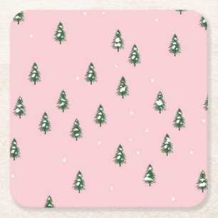 Minimalistischer Weihnachtsbaumwinterwald auf Rosa Rechteckiger Pappuntersetzer