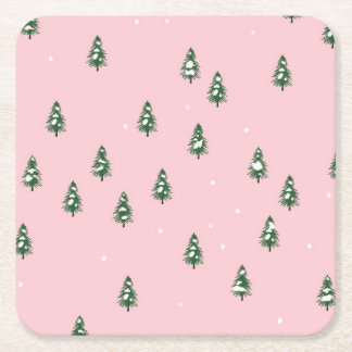 Minimalistischer Weihnachtsbaumwinterwald auf Rosa Rechteckiger Pappuntersetzer