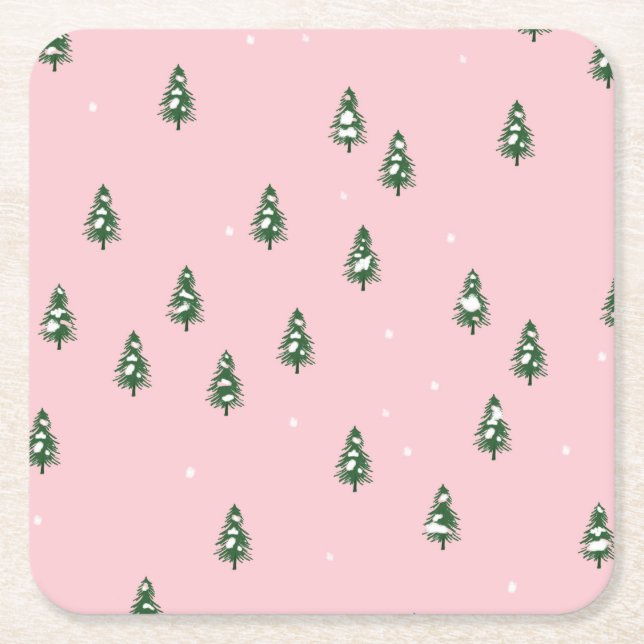 Minimalistischer Weihnachtsbaumwinterwald auf Rosa Rechteckiger Pappuntersetzer (Vorderseite)