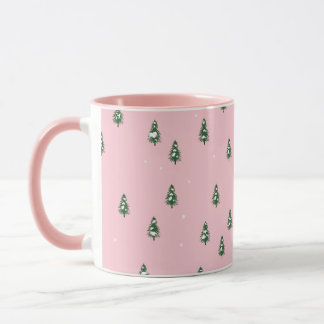 Minimalistischer Weihnachtsbaumwinterwald auf Rosa Tasse
