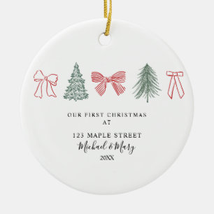 Minimalistischer Weihnachtsbogen & Baum Erstes Wei Keramik Ornament