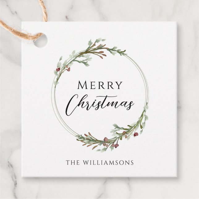 Minimalistischer Weihnachtskranz Geschenkanhänger (Vorderseite)