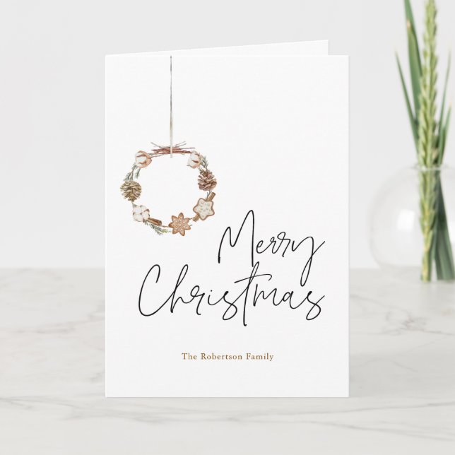 Minimalistischer Weihnachtskranz Karte (Vorderseite)