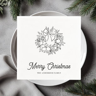 Minimalistischer Weihnachtskranz Line Art Personal Serviette