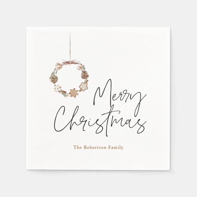 Minimalistischer Weihnachtskranz Serviette (Vorderseite)