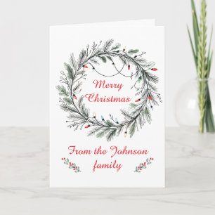 Minimalistischer Weihnachtskranz und Lichter Karte