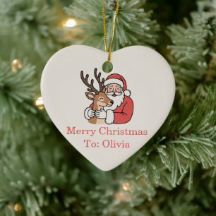 Minimalistischer Weihnachtsmann & Hirsche Linie We Keramik Ornament