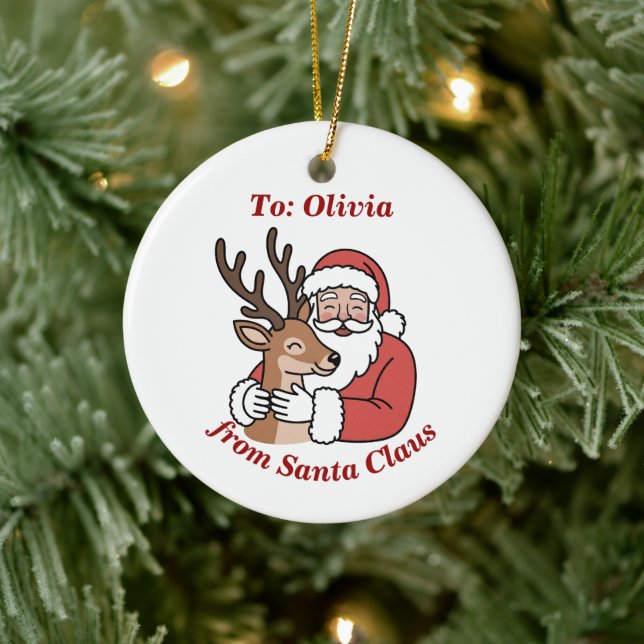 Minimalistischer Weihnachtsmann & Hirsche Linie We Keramik Ornament (Baum)