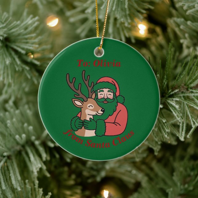 Minimalistischer Weihnachtsmann & Hirsche Linie We Keramik Ornament (Baum)