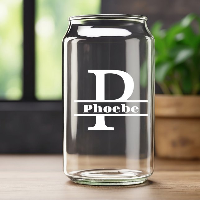 Minimalistischer weißer Buchstabe P Monogramm und  Dosenglas (Von Creator hochgeladen)