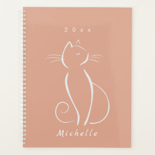 Minimalistischer weißer Kater auf rosa Namensplane Planer