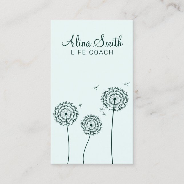 Minimalistischer, weißer Löwenzahn Blume Life Coac Visitenkarte (Vorderseite)