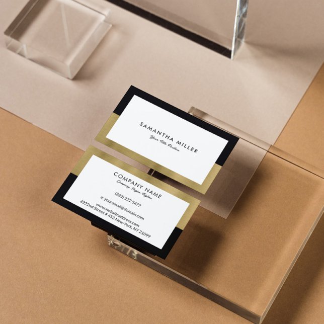 Minimalistischer weißer, schwarzer Goldrahmen Visitenkarte (Von Creator hochgeladen)