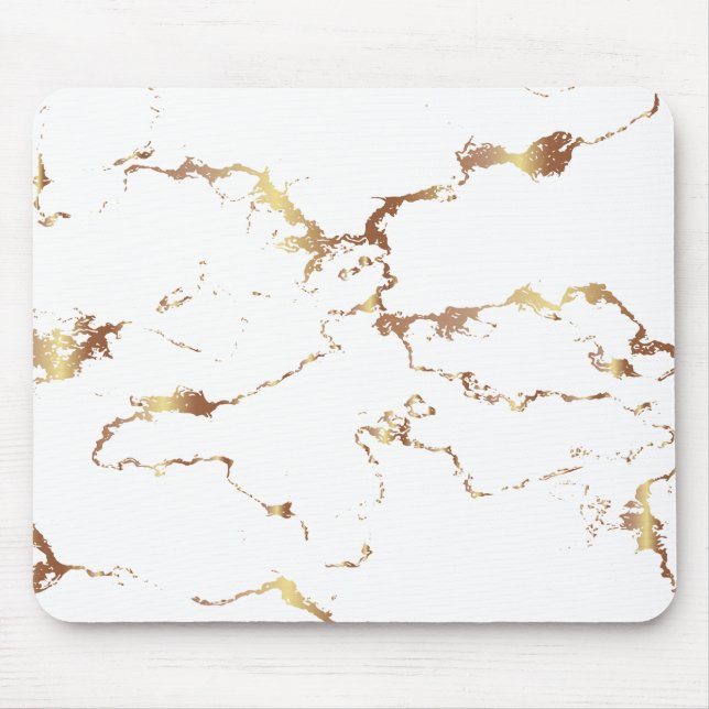 Minimalistischer weißer und goldener Marmor Mousepad (Vorne)