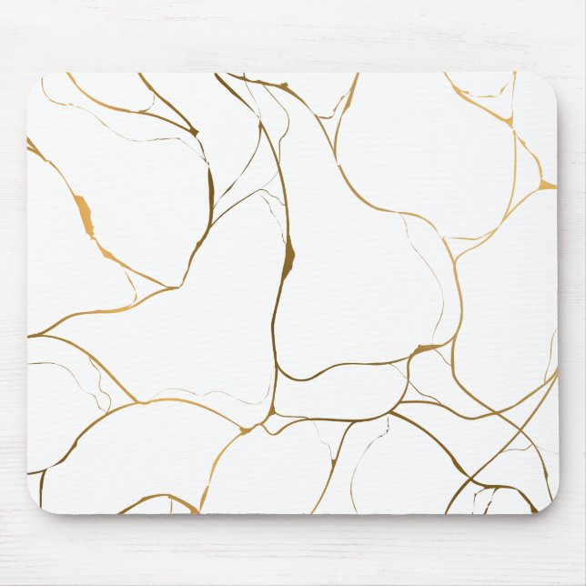 Minimalistischer weißer und goldener Marmor Mousepad (Vorne)