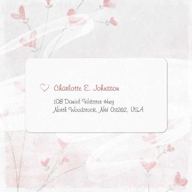 Minimalistischer weißer Valentinstag Niedliches Ro Adressaufkleber (Minimalist Red and White Valentine's Day Heart Label ©Susanne Sachers - Sunny Mind Design 🌞)