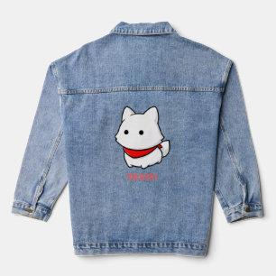 Minimalistischer weißer Welpe mit rotem Bandana Jeansjacke