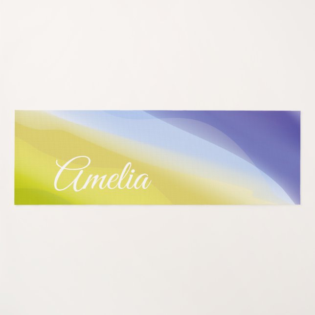 Minimalistischer Wellenlavener, grün gelb mit Name Yogamatte (Vorderseite (Horizontal))
