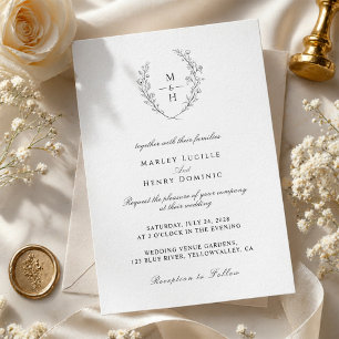 Minimalistischer Wildblumen-Kranz Boho-Monogramm-H Einladung