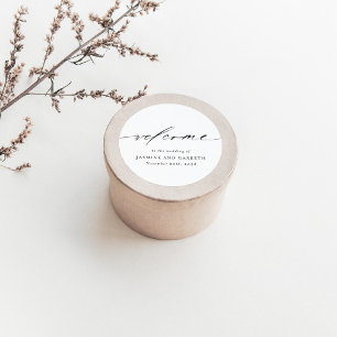Minimalistischer Willkommens-Hochzeitsaufkleber &  Runder Aufkleber