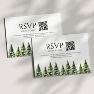 Minimalistischer Winter Snowy Pine Trees QR Code H RSVP Karte