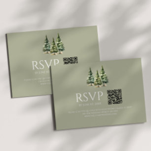Minimalistischer Winter Snowy Pine Trees QR Code H RSVP Karte