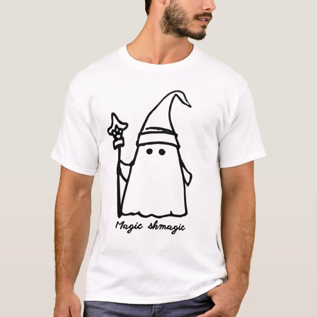 Minimalistischer Wizard Ghost Zeichne Magic Sketch T-Shirt (Vorderseite)