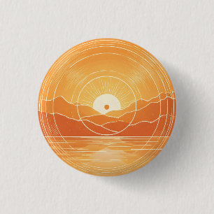Minimalistischer Zen-Berg-Ozean-Retro-Sonnenunterg Button