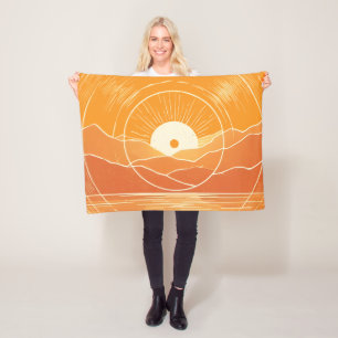 Minimalistischer Zen-Berg-Ozean-Retro-Sonnenunterg Fleecedecke