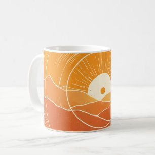 Minimalistischer Zen-Berg-Ozean-Retro-Sonnenunterg Kaffeetasse