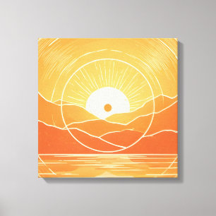 Minimalistischer Zen-Berg-Ozean-Retro-Sonnenunterg Leinwanddruck