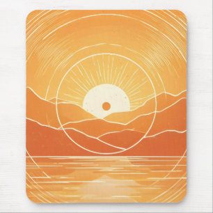 Minimalistischer Zen-Berg-Ozean-Retro-Sonnenunterg Mousepad