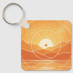 Minimalistischer Zen-Berg-Ozean-Retro-Sonnenunterg Schlüsselanhänger