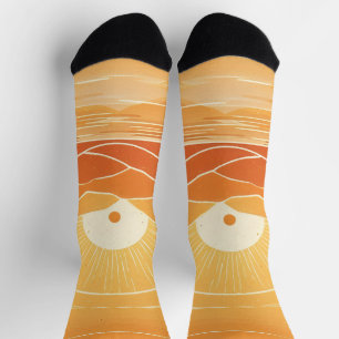 Minimalistischer Zen-Berg-Ozean-Retro-Sonnenunterg Socken