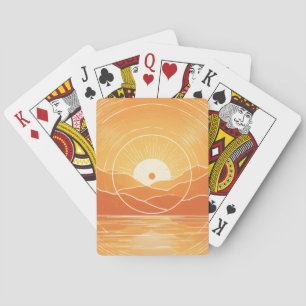 Minimalistischer Zen-Berg-Ozean-Retro-Sonnenunterg Spielkarten