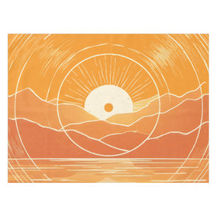 Minimalistischer Zen-Berg-Ozean-Retro-Sonnenunterg Tischdecke